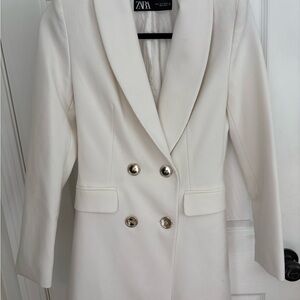 Zara Cream Double-Breasted Blazer with Gold Buttons